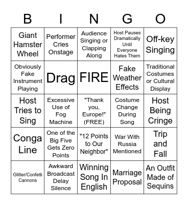 Eurovision 2023 Bingo Card