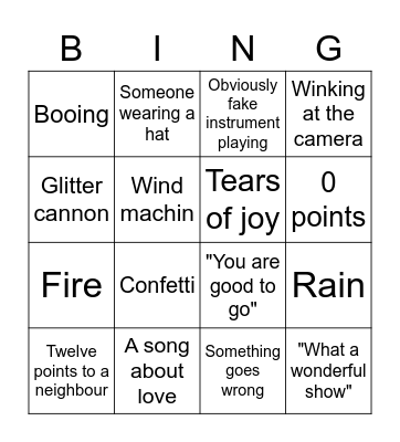 Eurovision Song Contest 2023 Bingo Card