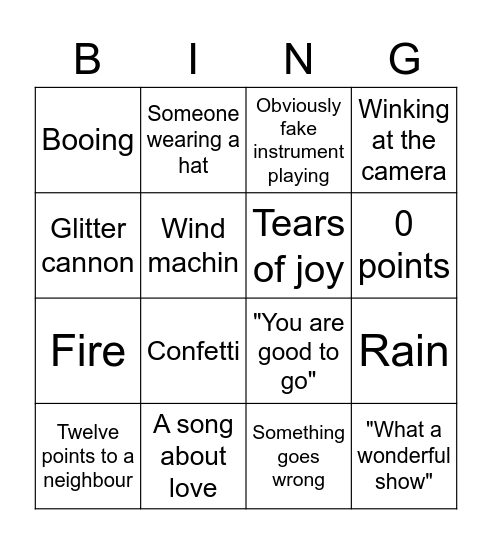 Eurovision Song Contest 2023 Bingo Card