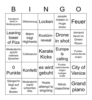 EUROVISION 2023 Bingo Card