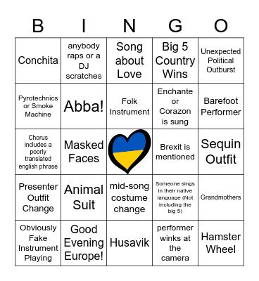 Eurovision Bingo Card