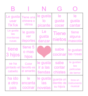 Dia de la Mama Bingo Card