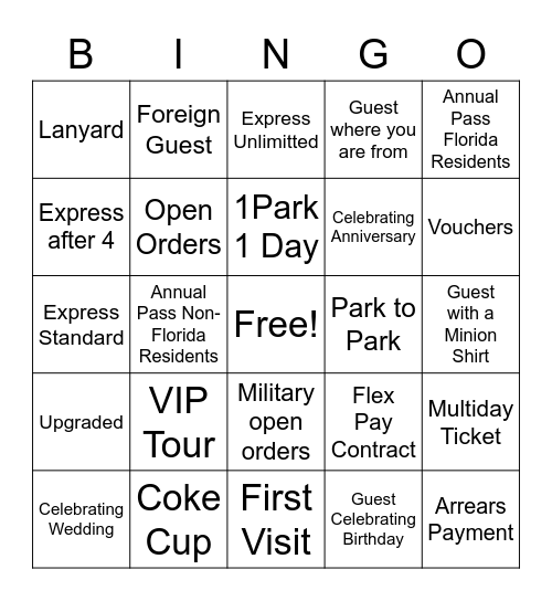 Memorial Day Weekend Bingo Card