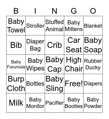 Baby Shower Bingo! Bingo Card