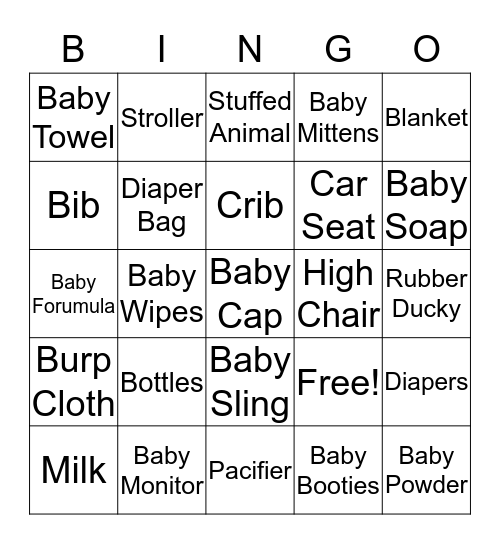 Baby Shower Bingo! Bingo Card