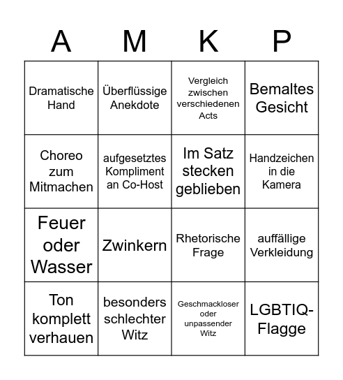 ESC Finale 2023 Bingo Card