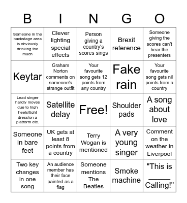 Eurovision Bingo Card