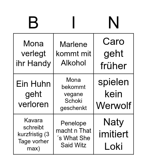 Monas Geburtstag Bingo Card