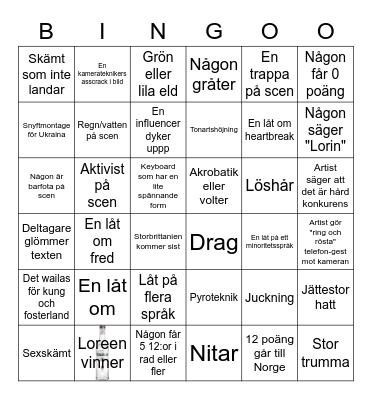 Eurovision Bingo Card