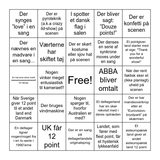 EUROVISION BANKO Bingo Card