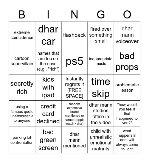 Dhar Mann Bingo v2 Bingo Card