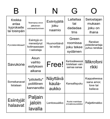 Euroviisut Bingo Card