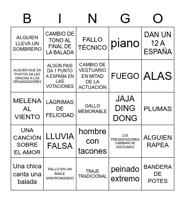 EUROVISIÓN Bingo Card