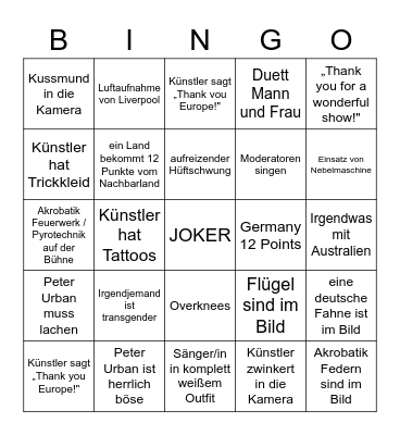 ESC-Bingo 2023 Bingo Card