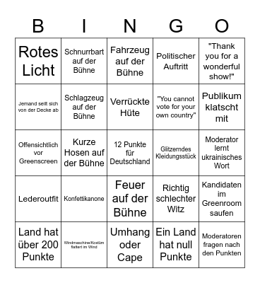 Eurovision Song Contest 2023 Bingo Card