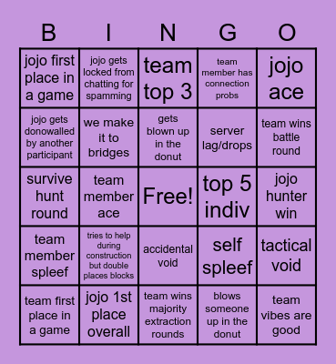 Purple Pelicans Bingo Card