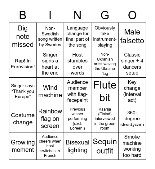 Eurovision 2023 Bingo! Bingo Card