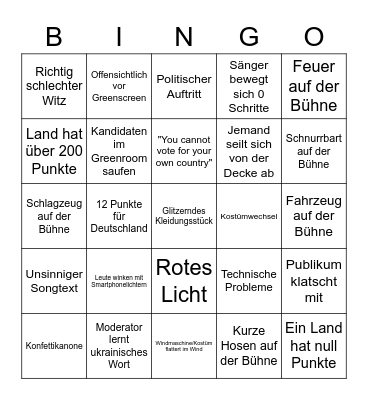 Eurovision Song Contest 2023 Bingo Card