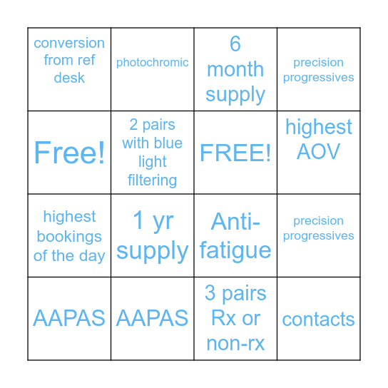 Warby Parker non-Dr. Days BINGO :) Bingo Card