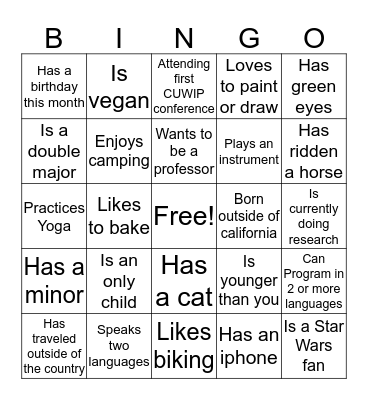 2016 CUWiP Bingo Card