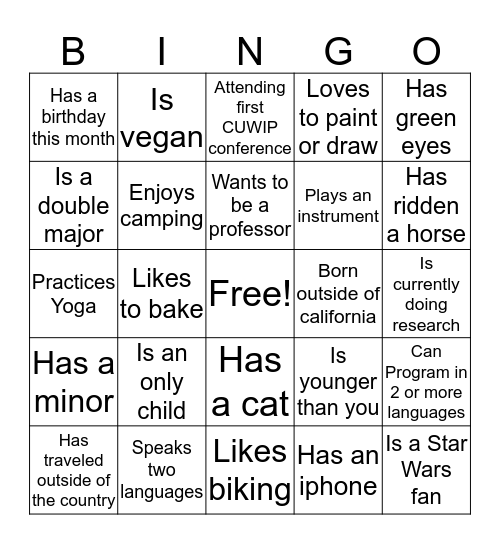 2016 CUWiP Bingo Card