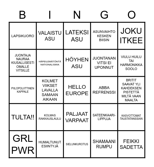 EUROVIISU MAYHEM 2023 Bingo Card