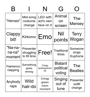 Eurovision 2023 Bingo Card