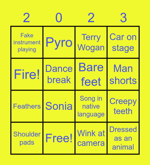 Eurovision Bingo Card