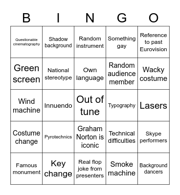 Eurovision 2023 Bingo Card