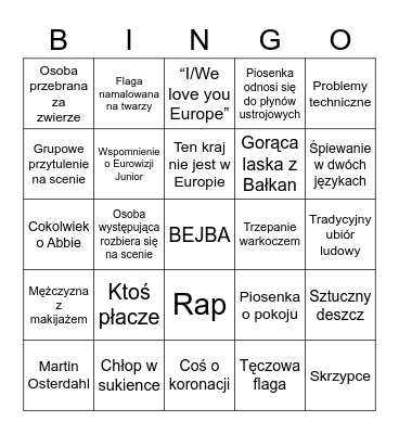 EUROWIZJA 2023 Bingo Card