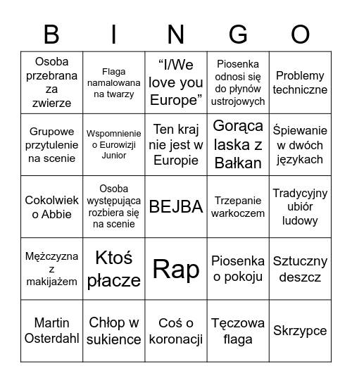 EUROWIZJA 2023 Bingo Card