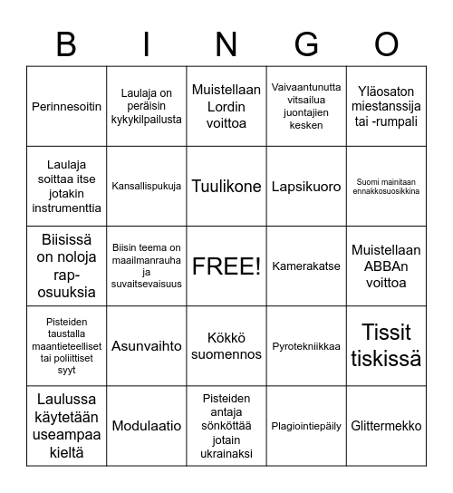 Euroviisubingo Card