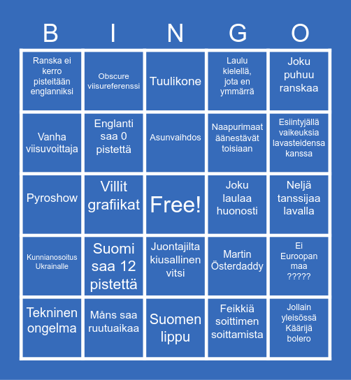 EUROVIISUBINGO Card