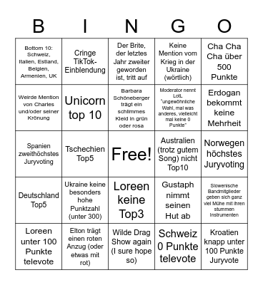 ESC 2023 Bingo Card