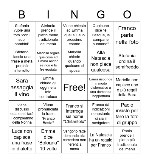 Family Bingo Card