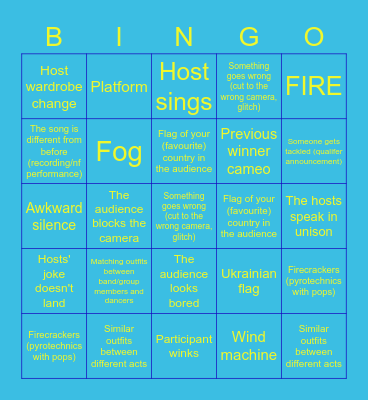 Eurovision 2023 Bingo Final Bingo Card