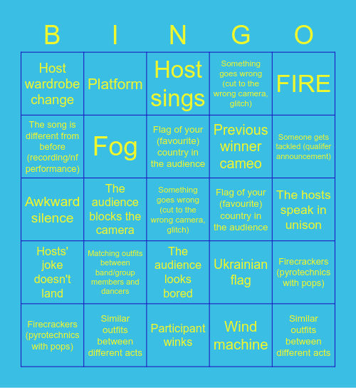 Eurovision 2023 Bingo Final Bingo Card