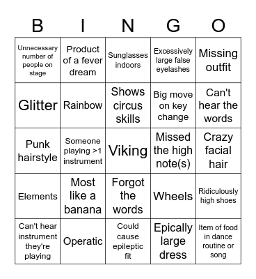 Eurovision 2023 Bingo Card