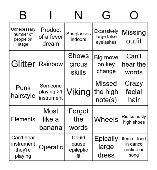 Eurovision 2023 Bingo Card