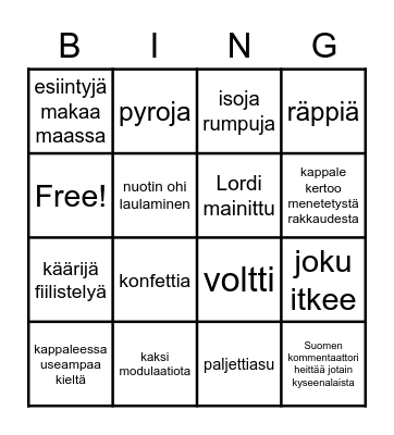 Eurovision 2023 Bingo Card