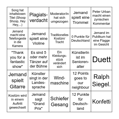 ESC Bingo Card