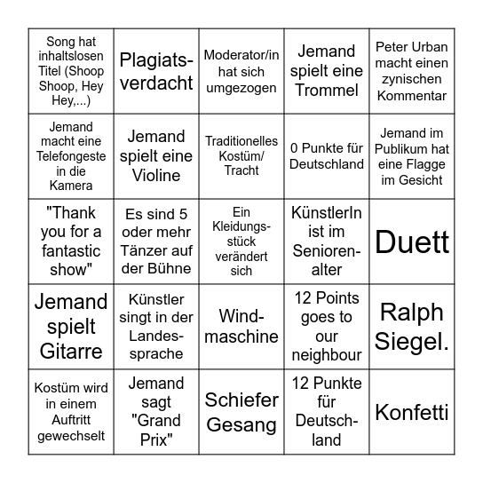 ESC Bingo Card