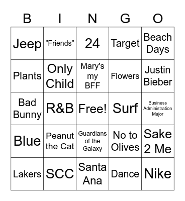 It's All About Melina Bingo Card