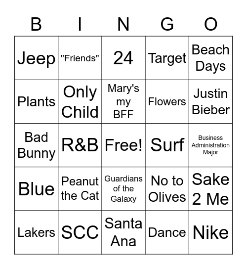 It's All About Melina Bingo Card