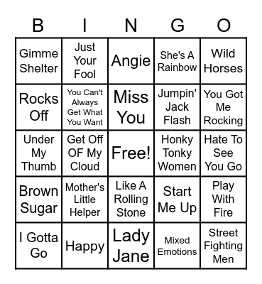 The Rolling Stones Bingo Card