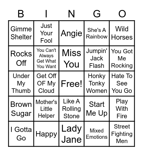 The Rolling Stones Bingo Card