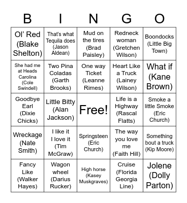 Crunchy Country Bingo Card