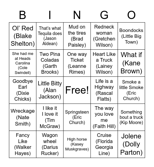 Crunchy Country Bingo Card