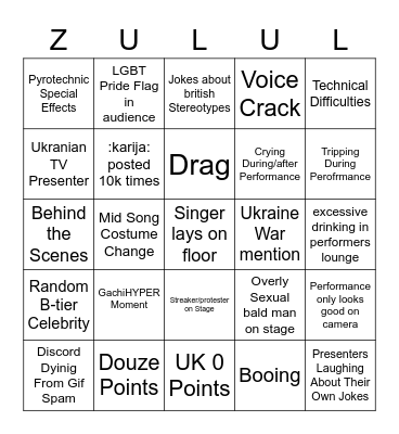 Eurovision 2023 Bingo Card