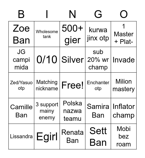 Kocham clashe Bingo Card